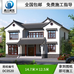 新中式二層帶露臺農(nóng)村自建房屋設(shè)計(jì)圖紙_農(nóng)村兩層房子設(shè)計(jì),鼎川建筑