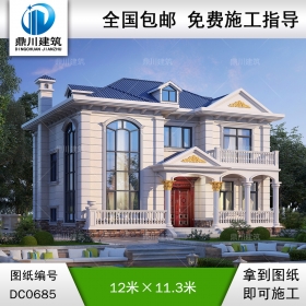 歐式二層帶陽(yáng)臺(tái)復(fù)式別墅效果圖及施工圖紙_新農(nóng)村兩層實(shí)用自建房戶型設(shè)計(jì),鼎川建筑