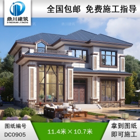 新中式二層帶露臺(tái)別墅效果圖及施工圖紙_農(nóng)村自建房設(shè)計(jì),鼎川建筑