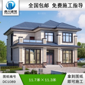新中式二層帶露臺(tái)別墅圖紙及效果圖_農(nóng)村自建別墅設(shè)計(jì),鼎川建筑