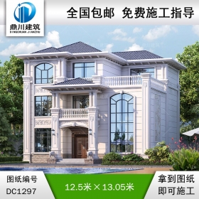 歐式三層復式別墅施工圖紙及效果圖_農(nóng)村自建別墅設計,鼎川建筑