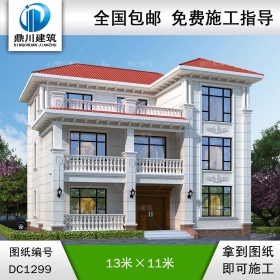 歐式三層別墅施工圖紙及效果圖_農(nóng)村自建別墅設計,鼎川建筑